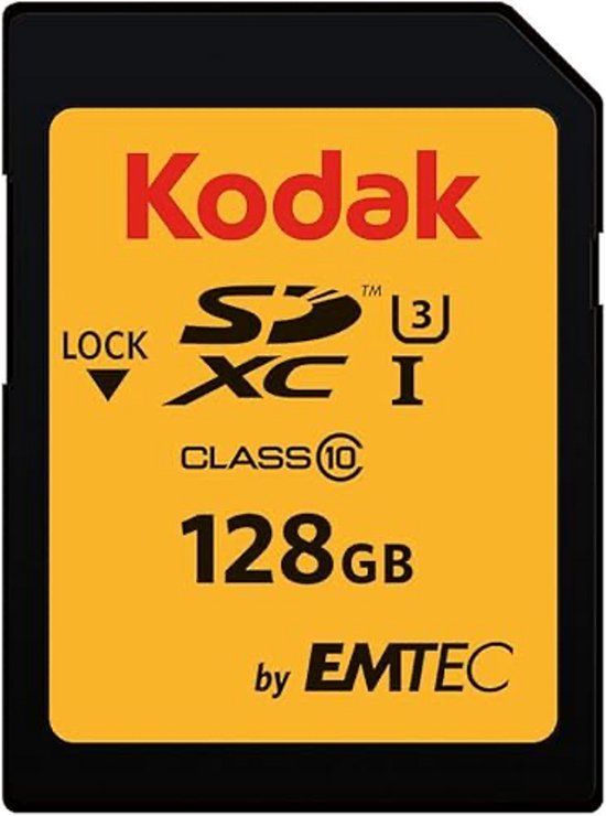 Kodak 128GB SD UHS-I U3 V30 100Mb/s Geheugenkaart