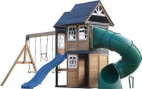AXI Noud Speeltoestel met Speelhuis, Schommels, Trapeze, Klimwand – Met Bank – Blauwe Glijbaan – Met Buisglijbaan - FSC 100% hout – Speeltoestel voor de tuin / buiten