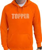 Bellatio Decorations Shoppartners Bv Glitter foute trui met capuchon oranje Topper glitter steentjes/ rhinestones voor heren - Hoodies - Glitter kleding/ foute party outfit S