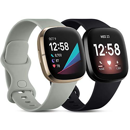 CeMiKa 2 Stuk Bandje compatibel met Fitbit Versa 3/Sense - Zwart/Grijs - Reservebandjes smartwatch