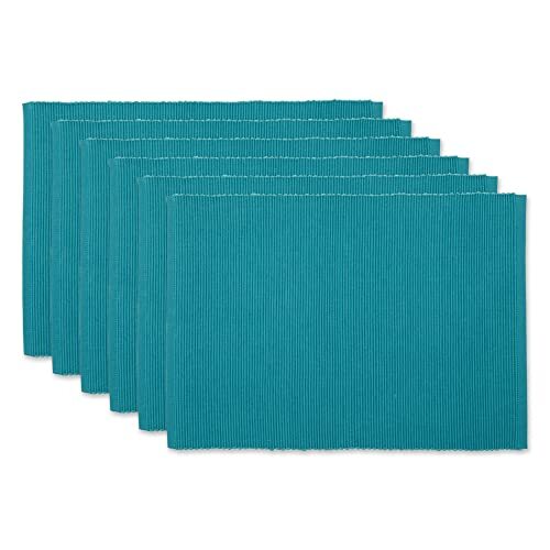 DII DII 100% Katoen Basic Geribbelde Placemat Set, Storm Blauw, 13x19, 6 Stuk