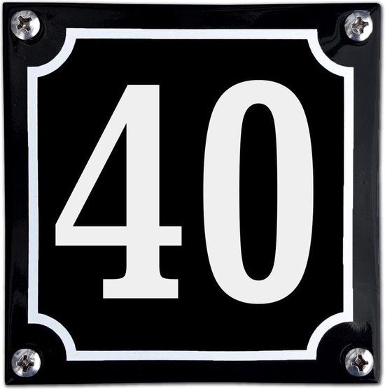 EmailleDesign® Zwart emaille huisnummer 40 - 10x10cm - Zwart