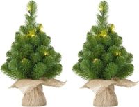 Mica Decorations Kunstkerstboom - 2x - mini formaat - 10 LED lampjes - 45 cm
