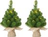 Mica Decorations Kunstkerstboom - 2x - mini formaat - 10 LED lampjes - 45 cm