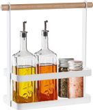 Item International Kruidenrek/Keuken Organizer Staand - Wit - 24 x 10 x 20 cm - Metaal/Bamboe Hout