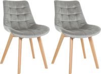 CLP Brook Set van 2 eetkamerstoelen - Hout frame - Fluweel - Velvet - grijs