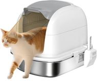PawHut Kattenbak - Roestvrij Staal - Wit