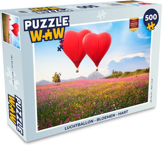 MuchoWow Puzzel Luchtballon - Bloemen - Hart - Legpuzzel - Puzzel 500 stukjes