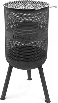 BonFeu BonVes 45 Zwart Vuurkorf Staal - Vuurkorf met Grill en opvangbak - 45x45x100 cm