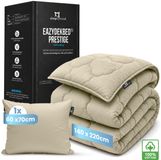 Slaapspeciaal Eazydekbed Prestige Sand - Wasbaar Dekbed - Dekbed zonder Overtrek - Hoesloos Dekbed - All Year Dekbed - 2 in 1 Dekbed - Incl. 2 Kussenslopen - 140x220 cm - 100% Katoen