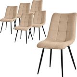 ML-design Eetkamerstoelen set van 6 lichtbruin polyester stalen poten