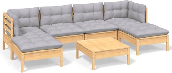 vidaXL 7-delige Loungeset met kussens grenenhout wit