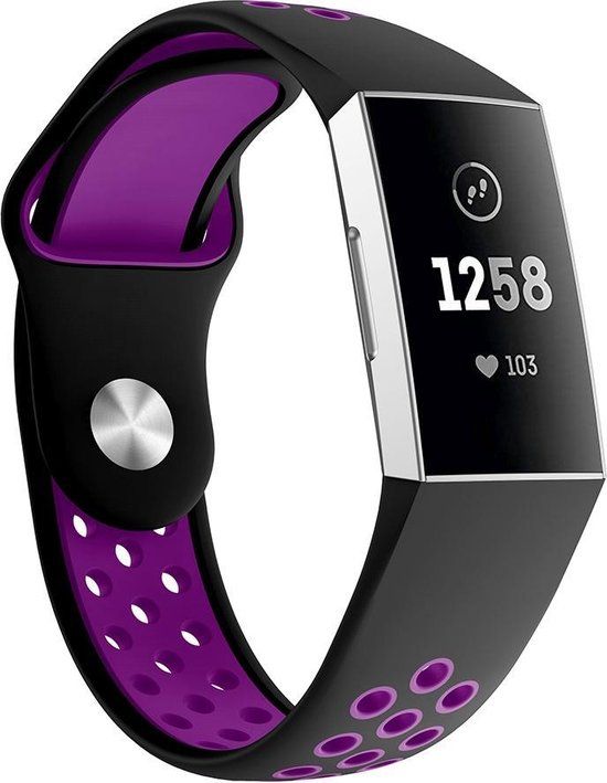 By Qubix - Fitbit Charge 3/4 Silicone DOT Band - Purple/Black - Large