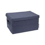 Bigso Box of Sweden Kleine opbergdoos met deksel en handgreep, kastbox van polyester en karton in linnenlook – vouwdoos voor kleding, accessoires, speelgoed enz. – blauw
