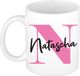 Bellatio Decorations Naam mok Natascha - roze - wit - keramiek - 300 ml - cadeau beker