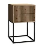 MARLE Nachtkastje Artisan eiken look nachtkastje met laden | 40 x 65 x 38,5 cm (b x h x d), slaapkamer, zwart metalen frame, ladefronten met discreet patroon, opbergruimte