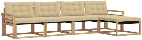 vidaXL - Bank loungeset - 5 zitplekken - Wit en Beige - Acacia hout