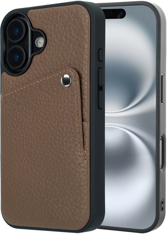 Selencia Hoesje - Geschikt voor Apple iPhone 16 - Backcover met Pashouder - Mocha Brown