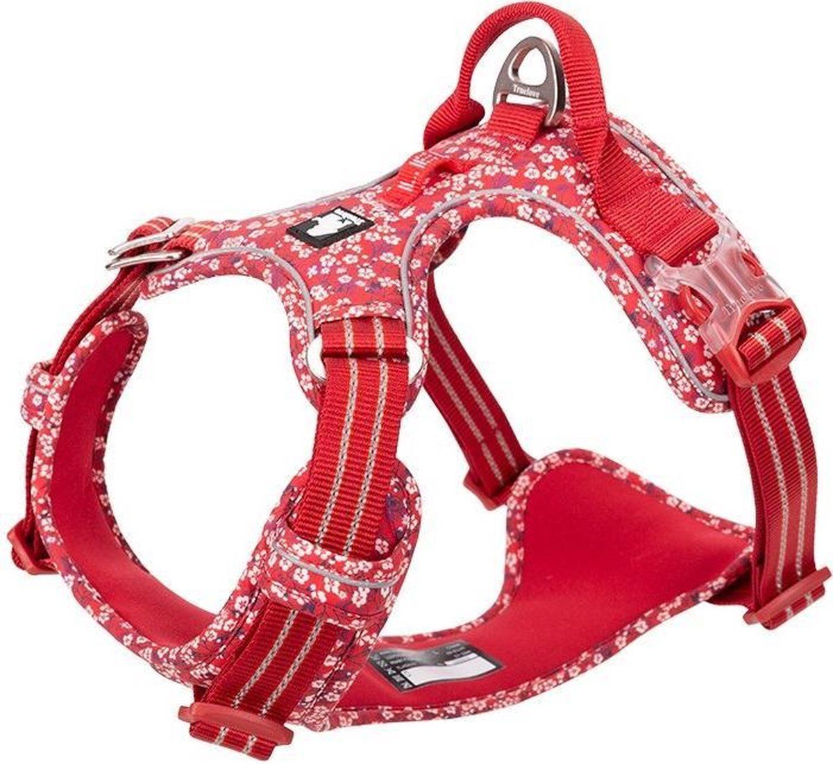 True Love Treulove honden tuig - Honden harnas - Tuigje - Harnas – Reflecterend - Hond - Wandelen - Rood bloem - S