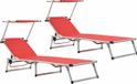 vidaXL Lit de jardin pliable avec toit 2 pcs aluminium et textilène rouge