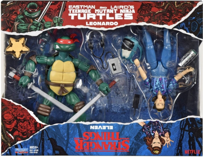 Playmates Toys teenage mutant ninja turtles & stranger things action figure double pack - leonardo & eleven