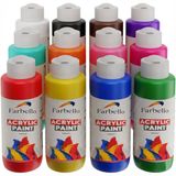 Farbello Acrylverf Set- 12 kleuren*120ml., Sterk gepigmenteerde, Niet giftige verf op waterbasis, voor canvas, hout, steen, papier en metaal.