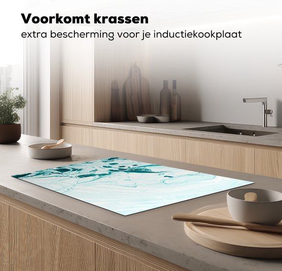 KitchenYeah® Inductie beschermer 76x51.5 cm - Marmer print - Olieverf - Blauw - Inductiebeschermer