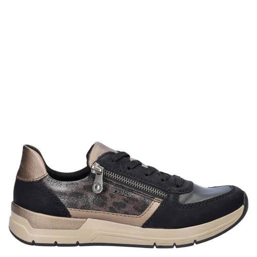 Rieker Imitatieleren Leren Sneakers Zwart/Bruin