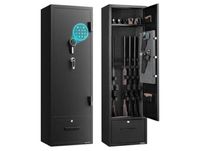 VEVOR Armoire à 4 Fusils, Coffre-Fort pour Armes à Feu 2 Façons de Verrouillage par Clavier Numérique et Clés, 2 Emplacements pour Munitions, 2 Poches pour Pistolets et 2 Supports Réglables, Domicile