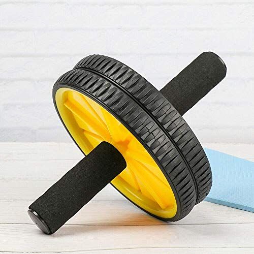 FFitness Two-Wheeled Power Wheel met mat, wielen met handgrepen voor buikspieren, uniseks, geel, eenheidsmaat