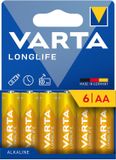 Varta 6 stuks 1,5 V LR6 AA Longlife alkalinebatterijen in blisterverpakking