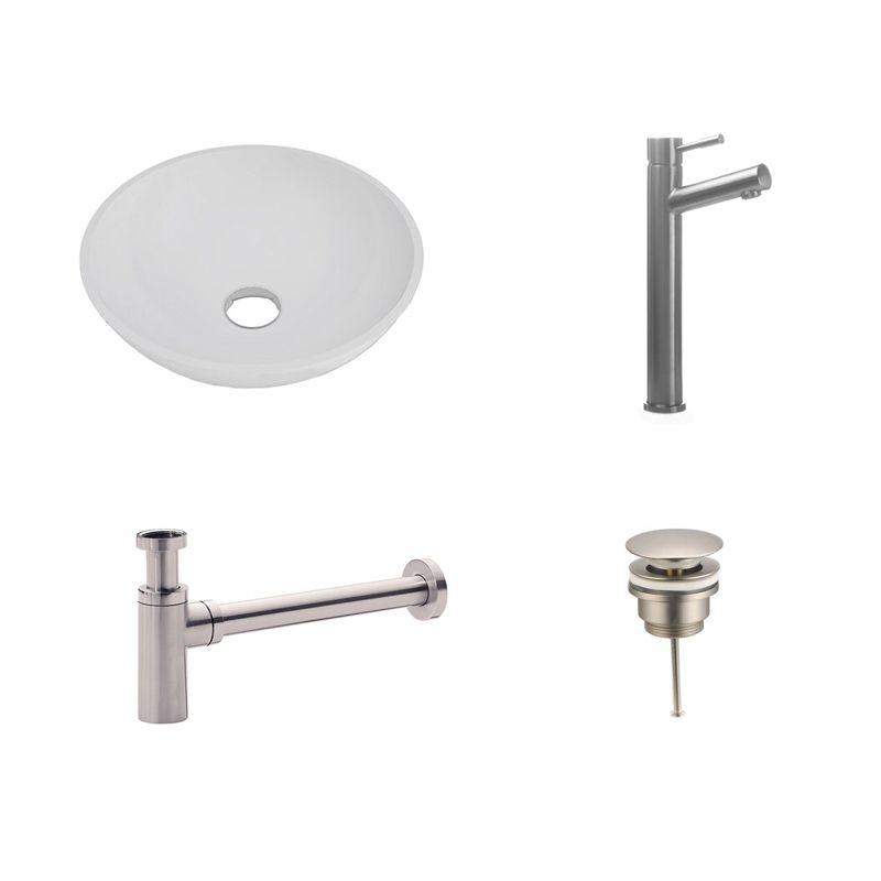 Badkamerplanet Solid Surface Waskomset Aquino rond RVS Opbouwkraan 38x38x12 cm