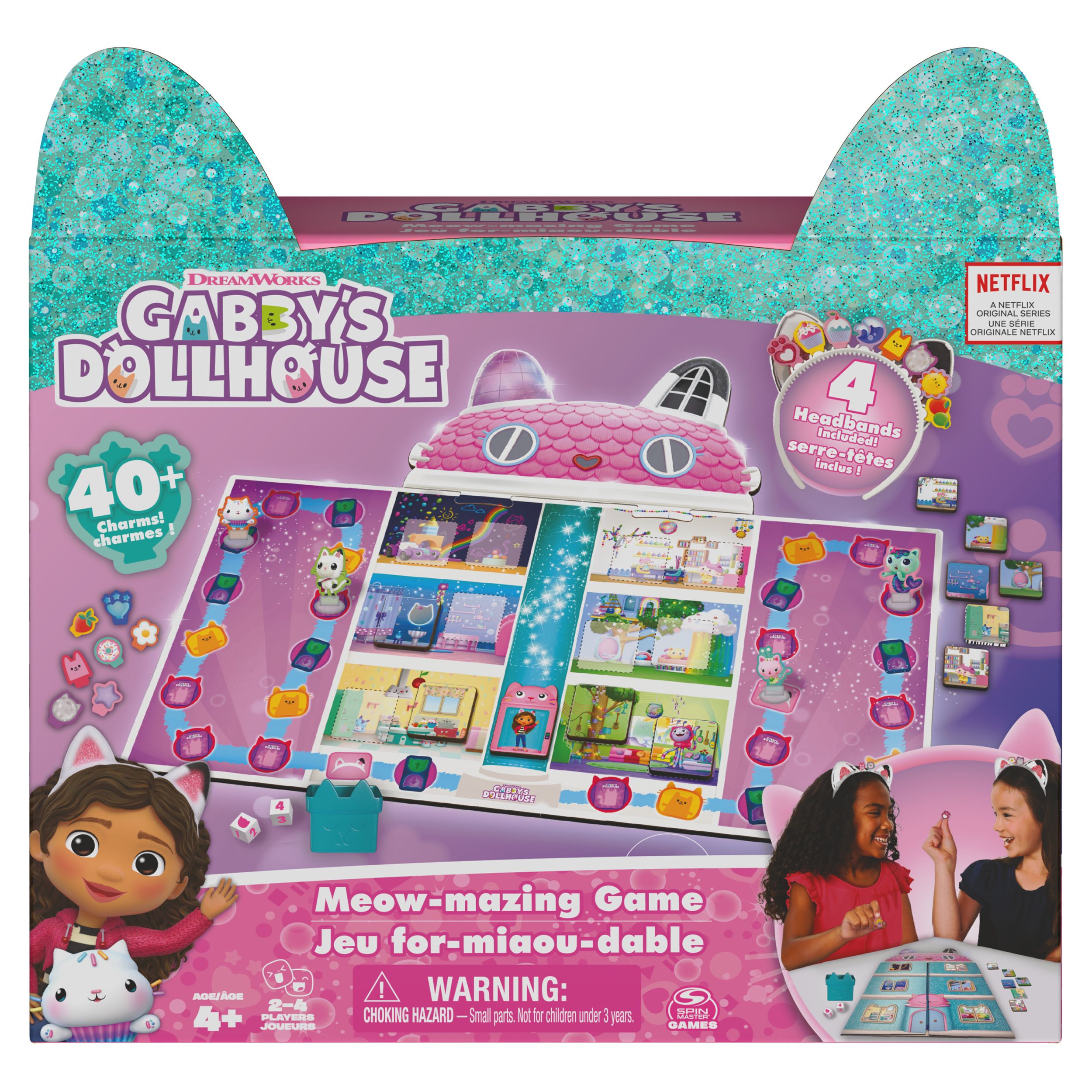 Gabby's Poppenhuis Bordspel - Race Game with 4 Cat Ear Headbands - Ages 4+