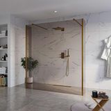 Fortifura Galeria Vrijstaande Inloopdouche - 180x200cm - Rookglas - antikalk - 8mm veiligheidsglas - 2 zijwanden - 40cm - wandsteunen en hoekprofielen - PVD - geborsteld koper