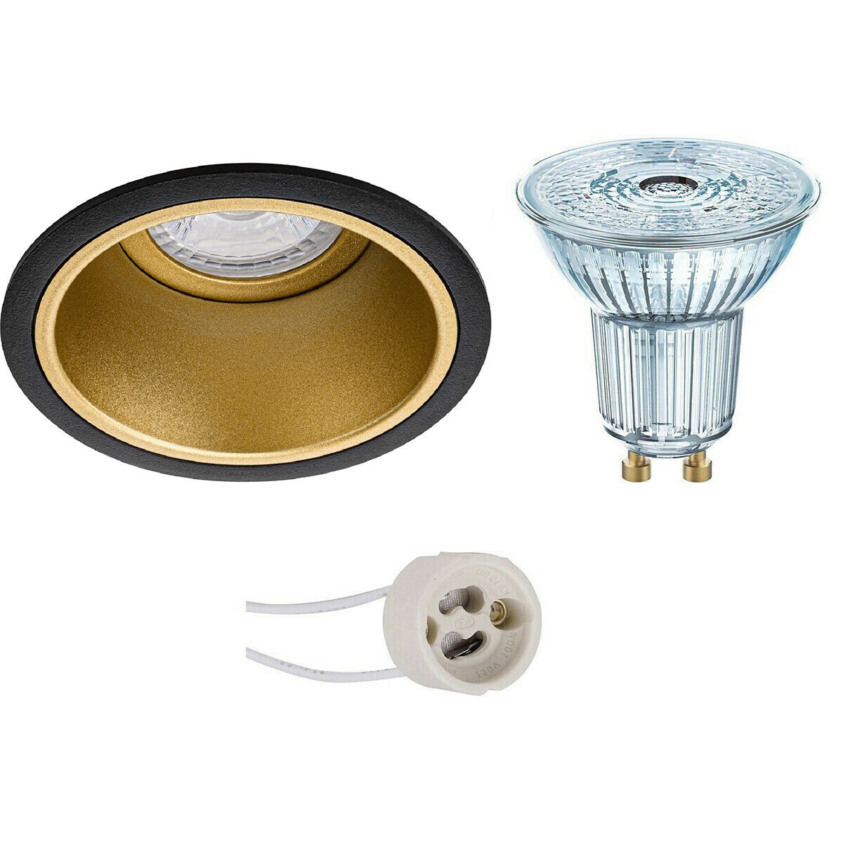 Osram LED Spot Set - PAR16 940 36D - Pragmi Minko Pro - GU10 - Dimbaar - Rond - Mat Zwart/Goud - 3.7W - 4000K - Ø90mm