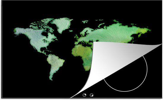 KitchenYeah® Inductie beschermer 77x51 cm - Wereldkaart - Groen - Waterverf