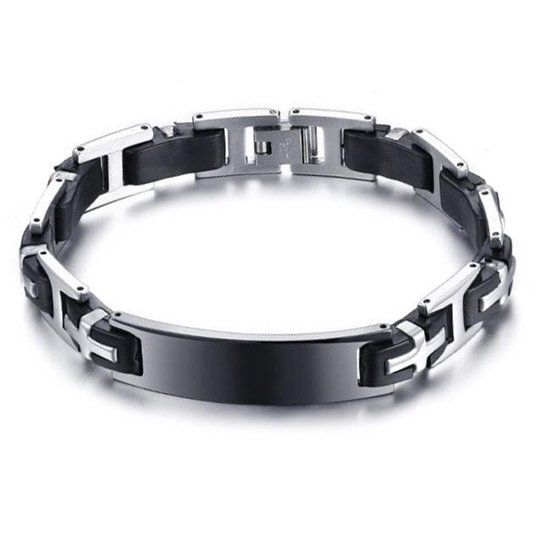 Mendes ID Armband Heren Mendes Edelstaal Siliconen Graveerplaat Zwart- 22cm