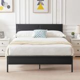 VECELO Bedframe 140 x 190 cm met houten kop, metalen platformlattenbodem, met stevige lattenhouder en opbergruimte, eenvoudige montage, zwart