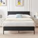 VECELO Bedframe 140 x 190 cm met houten kop, metalen platformlattenbodem, met stevige lattenhouder en opbergruimte, eenvoudige montage, zwart