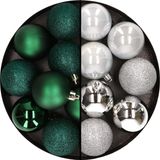 Merkloos / Sans marque Billiet - Vanlaere 24x stuks kunststof kerstballen mix van donkergroen en zilver 6 cm