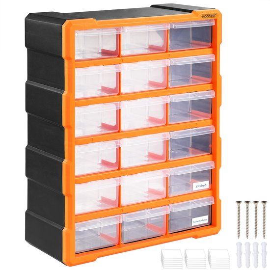 Monzana Assortimentskast - 18 Lades 47,5x38x16cm – Oranje Zwart