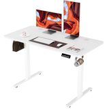 ERGOMAKER Elektrisch Staand Bureau 120x60 cm - Hoogte Verstelbaar Bureau met Geheugenfunctie & Haak, Ideaal voor Thuiswerken, Gesplitst Blad, Wit