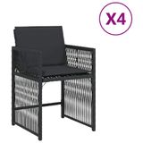 VidaXL Fauteuils de jardin 4 pièces avec coussins poly rotin noir