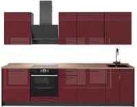 Vicco Complete keukeneenheid Fame-Line, Bordeauxrode hoogglans/Antraciet, 280 cm, WB Eik