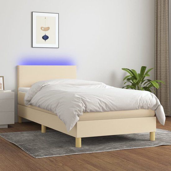 vidaXL Boxspring met matras en LED, stof, crèmekleurig, 80x200 cm