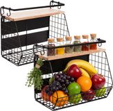 Merkloos Relaxdays Hangende fruitmand - set van 2 - metaal - magnetisch - zwart-natuur