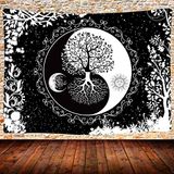 UHOMETAP Zon en maan tapijt, mandala zwart-wit muur opknoping Yin Yang levensboom wandtapijt, 80x60 inch slaapkamer slaapzaal woondecoratie GTQQUH666