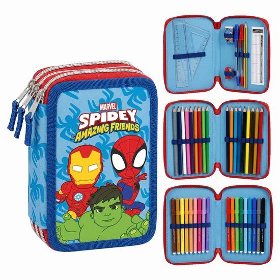 CERDÁ LIFE'S LITTLE MOMENTS Spidey Gevuld Etui 3 Vakken - 46 Delig - Marvel Spidey and His Amazing Friends
