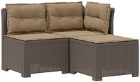 vidaXL 3-zits tuinbank met kussens in rattanlook PP Lichtgrijs