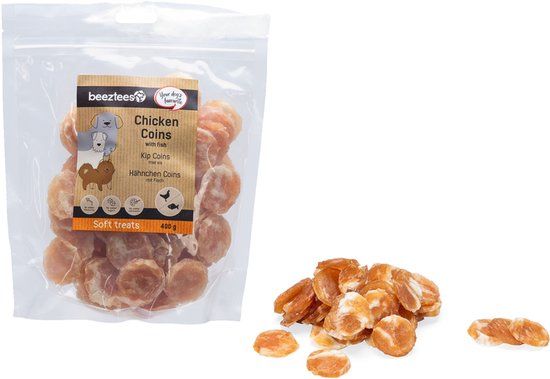 Beeztees Tasty Treats Kip Coins met Vis - Hondensnacks - Hondenkoekjes - Hondensnoepjes - 400 gram